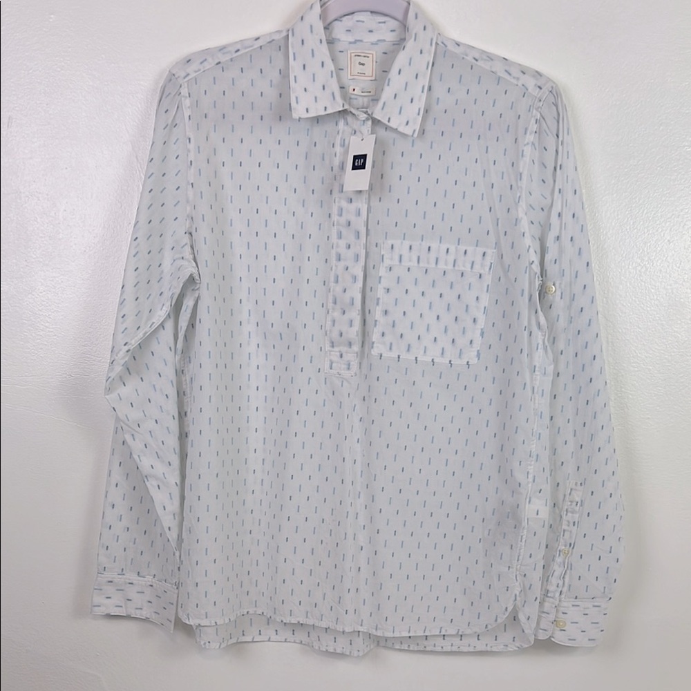 Gap New Women’s M‎ Roll-up Tab Sleeve Half Button Up Curved Hemline Shirt